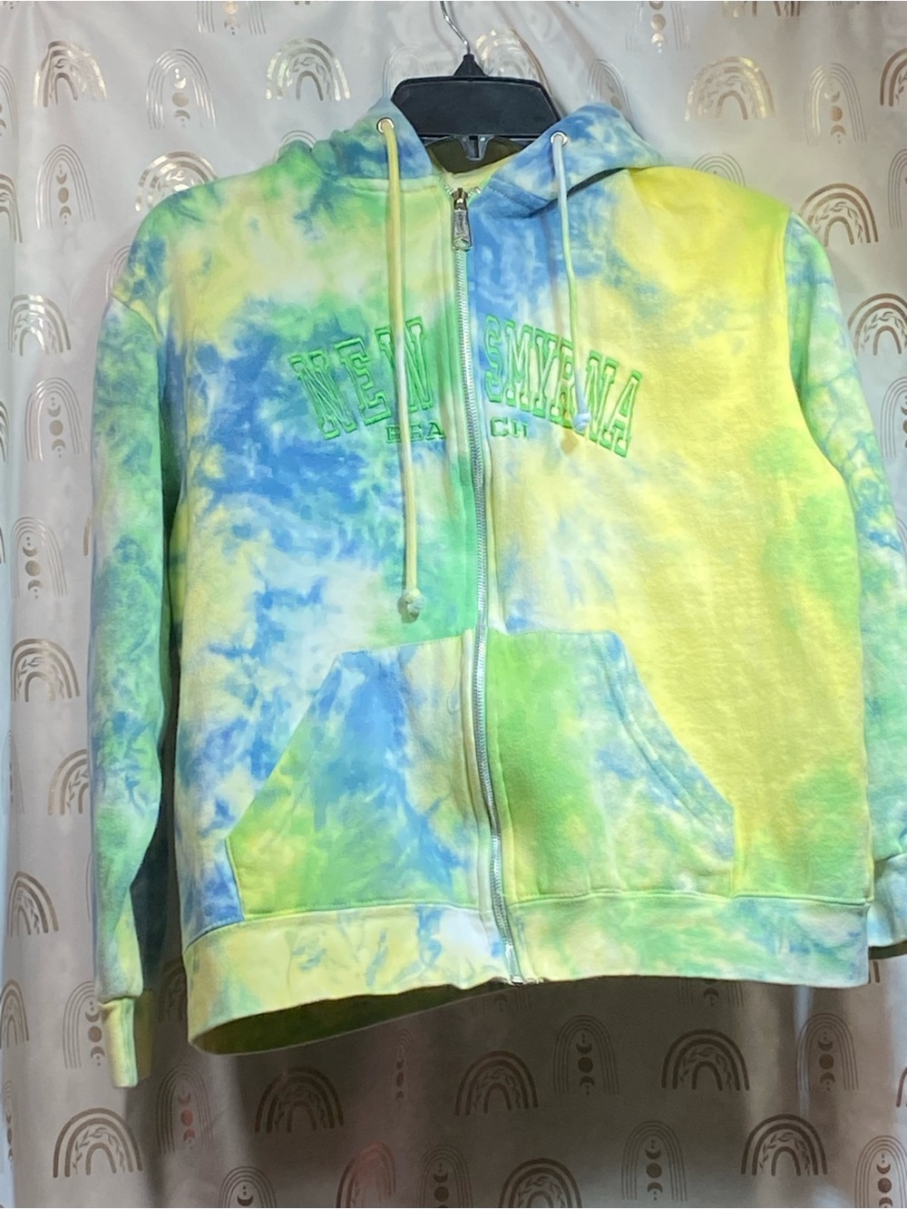 Exist Tie-Dye Zip Hoodie in Blue, Green & Yellow